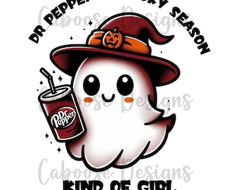 Cute ghost spooky season and Dr Pepper Kind of girl Digital Design png jpg
