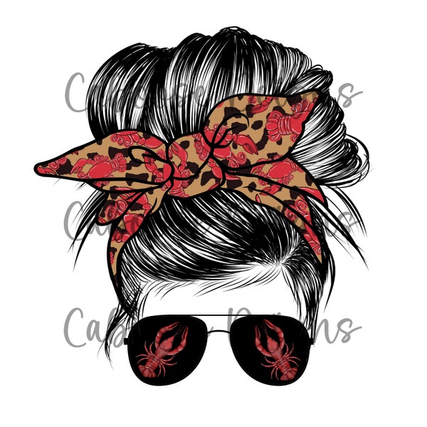 Messy Bun Crawfish Digital Design png jpeg