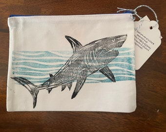 Bolsa de maquiagem estampada em bloco de tubarão, bolsa de presente para amantes, presente de inauguração de casa, praia