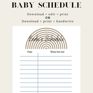 Baby & Toddler Schedule Template, Minimalist Routine, Neutral Editable template, Editable baby schedule, canva template, Babysitter schedule