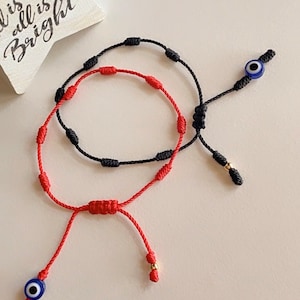 Seven Knots Evil Eye Red Black Protection Pulsera hecha a mano regalo para ella él Pulsera Mal de Ojo de hilo de Siete Nudos para protección
