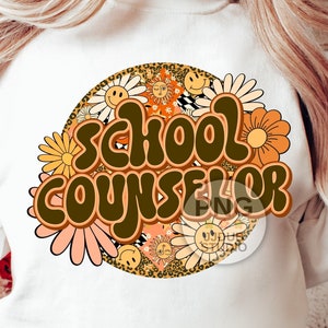 School Counselor Png, Counselor Sublimation Designs, School Psychologist Png File for Sublimation and Print, Retro Groovy Floral Leopard