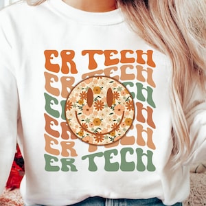 ER Tech Png, Emergency Tech Sublimation Designs, ER Technician Png File for Sublimation and Print, Retro Groovy Floral Digital Download