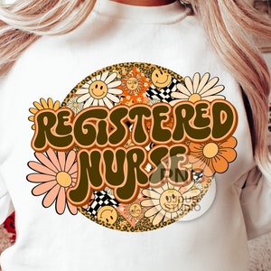 Registered Nurse Png, Rn Png, Sublimation Designs, Nurse Png File for Sublimation and Print, Retro Groovy Floral Leopard Digital Download