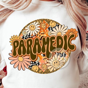 Paramedic Png, Paramedic Sublimation Designs, EMT First Responder Png, Retro Groovy Floral Leopard Print File Digital Download