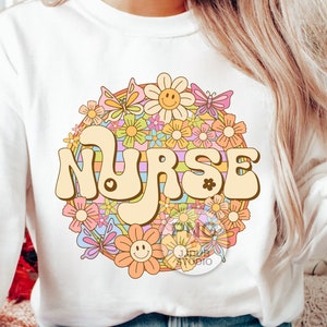 Nurse Png, Retro Nurse Sublimation Designs, Registered Nurse Png Print File Sublimation Download, Groovy Floral Disco Ball