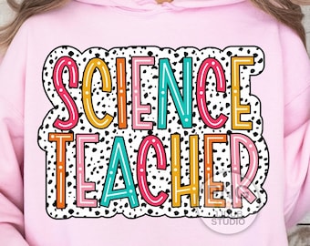 Lehrer für Wissenschaft als Lehrer Png, Sublimationsdesigns für Lehrer für Wissenschaft, Dalmatiner Punkte, Zurück in der Schule Png, Retro Groovy, Druckdatei, digitaler Download