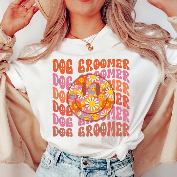 Dog Groomer Png, Dog Groomer Sublimation Designs, Pet Groomer Png, Groovy Pet Grooming Png, Retro Hippie, Digital Download