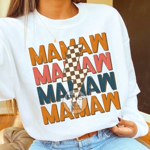 Mamaw Png, Mamaw Sublimation Designs, Best Mamaw Ever, Grandma Png, Mother&#39;s Day, Retro Checkered Lightning Bolt Print File Digital Download