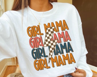 Girl Mama Png, Girl Mama Sublimation Designs, Mom of Girls Png, Mother's Day Gift, Retro Checkered Lightning Bolt, File Digital Download