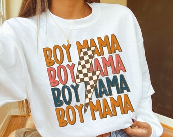 Boy Mama Png, Boy Mama Sublimation Designs, Mom of Boys Png, Mother&#39;s Day Png, Retro Checkered Lightning Bolt, Print File Digital Download