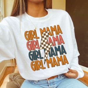 Girl Mama Png, Girl Mama Sublimation Designs, Mom of Girls Png, Mother's Day Gift, Retro Checkered Lightning Bolt, File Digital Download