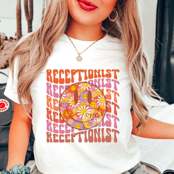 Receptionist Png, Receptionist Sublimation Designs, Front Desk Png File for Sublimation and Print, Retro Groovy Hippie Digital Download