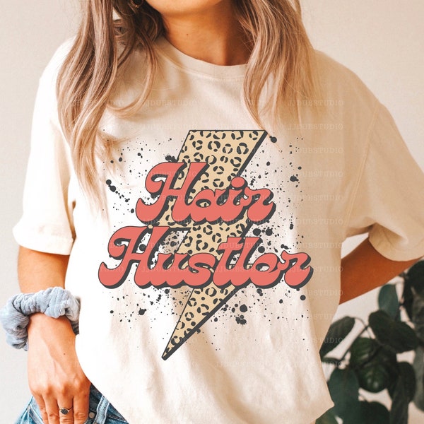 Hair Hustler Png, Hair Stylist Png, Hairdresser Sublimation Designs, Hairstylist Png File Download, Retro Leopard Lightning Bolt