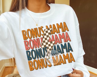 Bonus Mama Png, Bonus Mama Sublimation Designs, Step Mom Png Print File Digital Download, Retro Checkered Lightning Bolt