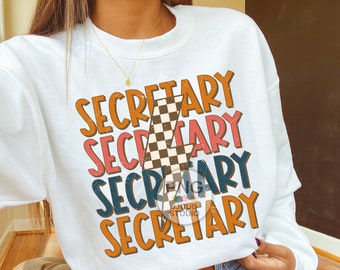 Secretary Png, Admin Assistant Sublimation Designs, Office Staff Crew Squad Png Print File, Retro Checkered Lightning Bolt