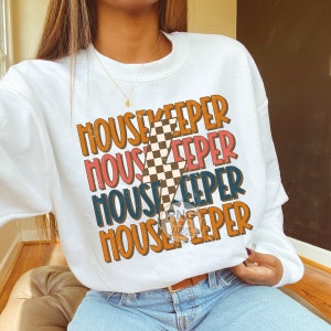 Housekeeper Png, Housekeeping Sublimation Designs, House Cleaning Png Print File Download, Retro Checkered Lightning Bolt