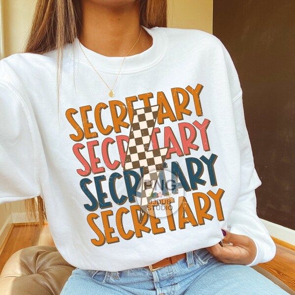 Secretary Png, Admin Assistant Sublimation Designs, Office Staff Crew Squad Png Print File, Retro Checkered Lightning Bolt