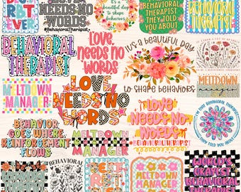 Behavioral Therapist Png Bundle, Aba Rbt Bcba Sublimation Designs, Behavior Analyst Png, Retro Groovy Floral Checkered Digital Download