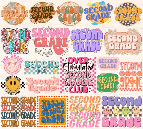 Second Grade Png Bundle, 2nd Grade Png, Second Grade Teacher Sublimation Designs, Back to School Gift, Retro Groovy Floral, Grade Level Png