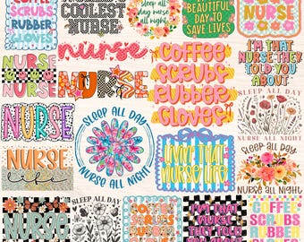 Nurse Png Bundle, Funny Nurse Sayings Png, Nurse Sublimation Designs, Nurse Life, Retro Groovy Floral Coquette Bow Checkered, Printable File