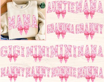 Mama Chinoiserie Coquette Bow Png Bundle, Pink Toile Gigi Mimi Granny Grandma Png, Watercolor Floral Ribbon Auntie Gammy Nonna Nonnie Gift