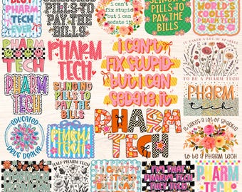 Pharmacy Tech png-bundel, Pharm Tech-sublimatieontwerpen, apotheektechnicus png, Cpht png, retro groovy bloemen geruite strik afdrukbaar
