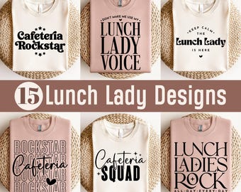 Lunch Lady Svg bundel, schoolcafetaria werknemer Svg, Lunch Squad Svg, cafetaria bemanning Rockstar Svg, terug naar school, retro groovy gestapeld