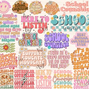 Counselor Png Bundle, School Counselor Sublimation Designs, Retro Groovy School Psychologist Png, Guidance Counselor, Digital File Download
