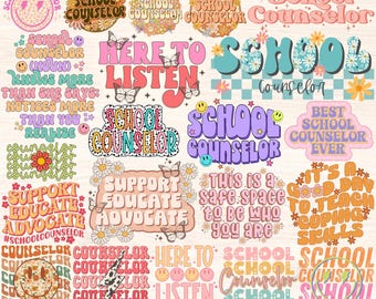 Counselor Png Bundle, School Counselor Sublimation Designs, Retro Groovy School Psychologist Png, Guidance Counselor, Digital File Download