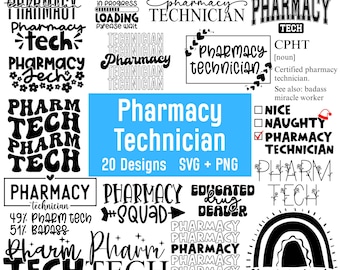 Pharmacy Tech Svg Bundle, Pharmacy Technician Svg, Pharm Tech Svg for Shirts, Funny Retro Groovy Pharmacy Tech Quote Designs, Cricut File