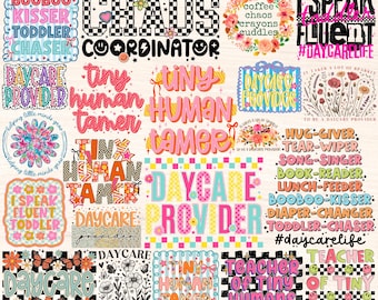 Kinderopvang png-bundel, leraar kinderopvang png, kinderdagverblijf aanbieder sublimatieontwerpen, peuter voorschoolse leraar cadeau, Tiny Human Tamer png-bestand