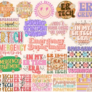 ER Tech Png Bundle, Emergency Department Png, Emergency Room Tech Sublimation Designs, Ed Technician Png, Retro Groovy Floral Boho Download