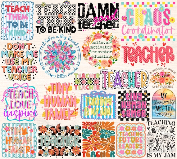 Teacher Png Bundle, Teacher Life Png, Teacher Appreciation Gift, Back to School, Retro Groovy Floral Checkered Bow, Funny Teacher Quote