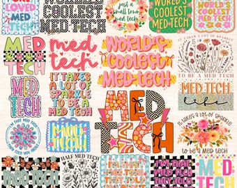 Med Tech Png Bundle, Medication Technician Png, Sublimation Designs, Certified Medication Tech, Retro Groovy Floral Checkered Coquette Png