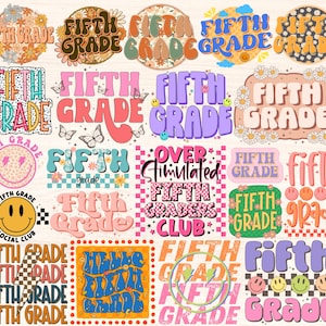 Fifth Grade Png Bundle, 5th Grade Png, Fifth Grade Teacher Sublimation Designs, Back to School Gift, Retro Groovy Floral, Grade Level Png