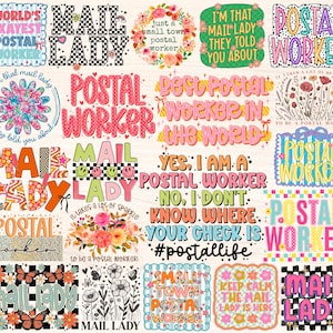 Postal Worker Png Bundle, Mail Lady Png, Mail Carrier Sublimation Designs, Post Office Png, Retro Groovy Floral Coquette Bow Checkered