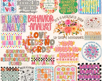Behavior Analyst Png Bundle, Aba Rbt Sublimation Designs, Bcba Png, Behavioral Therapist Png, Retro Groovy Floral Checkered Digital Download
