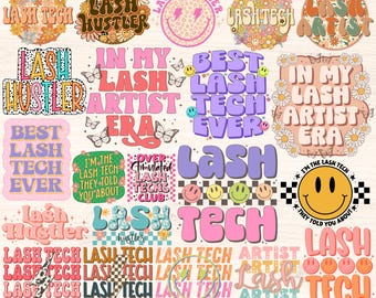 Lash Tech Png Bundle, Lash Artist Png, Lash Hustler Sublimation Designs, Retro Groovy Floral Lash Tech Graphic Gift, Funny Lashes Quotes Png