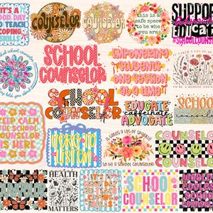 School Counselor Png Bundle, Counselor Sublimation Designs, Retro Groovy Coquette Bow School Psychologist Gift, Guidance Counselor Png File