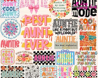 Tante png-bundel, tante png, retro groovy tante sublimatieontwerpen, tante cadeau, bloemen geruit, beste tante ooit png, like a mom but cooler