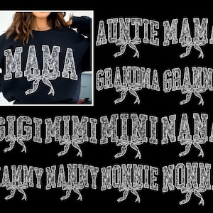 Vit spetskokett rosett mamma mormor faster gigi png-paket, Chinoiserie-broderi mormor nana mormor nonna nonnie png, Varsity Mama Mini