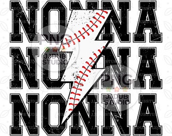 Baseball Nonna Png, Baseball Grandma Sublimation Designs, Baseball Game Day Cheer Png, Stacked Lightning Bolt Print File Digital Download