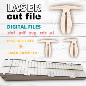 Laser Ramp Test + PINS, Laser Focus Test, Laser Focal Gauge, Laser Kalibratie Tool Thunder INSTANT DOWNLOAD svg cdr ai pdf dxf digitaal bestand