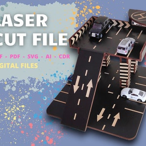 Speelgoed parkeren voor auto's multiplex 5 mm dik, laser gesneden bestand, multiplex speelgoed, verjaardag kerstcadeau, svg dxf ai cdr pdf-formaat, CO2 plotter