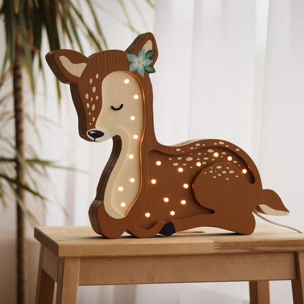 Lampka nocna SARNA - kinderzimmerlampe ROGEN - nursery wooden LED lamp deer - nursery decor - children's lamp - baby's room decoration gift