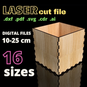 Scatole di compensato, File di taglio laser, 10-25 cm, 16 dimensioni, DOWNLOAD IMMEDIATO svg cdr ai pdf file digitale dxf, cubo, materiale spesso 3 mm