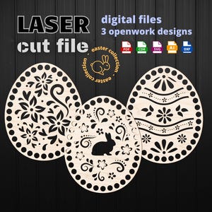 ARCHIVO DE CORTE LASER, bases de crochet en forma de huevo, cnc, archivo de corte láser para plotter de co2, archivos svg dxf ai cdr pdf 3 patrones calados