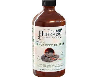 Organic Black Seed Bitters with Maca and Honey - Infused with 20+ Herbs and Roots - Vegan and Gluten-Free 16 Oz