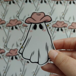 Spooky Ghost With Cowboy Hat Sticker | 3" Glossy Waterproof Vinyl ...
